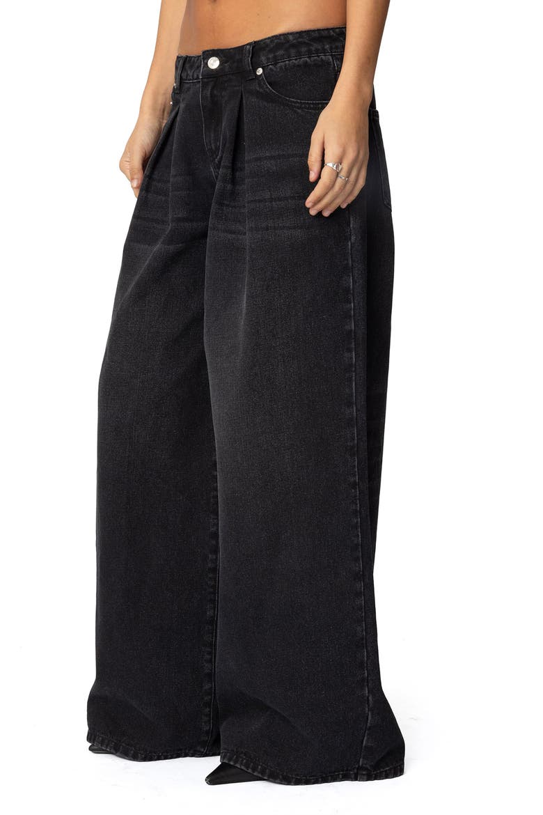 Pleated Low Rise Wide Leg Jeans, Alternate, color, BLACK