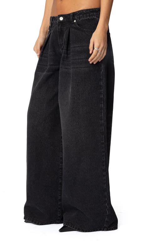 Shop Edikted Pleated Low Rise Wide Leg Jeans In Black