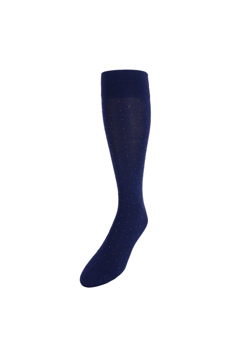 Trafalgar Gerald Classic Pin Dot Mercerized Cotton Mid-Calf Socks, Main, color, Navy With Gold Pindot