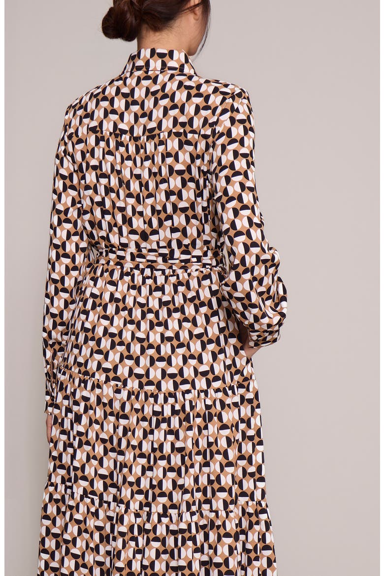 Tiered Long Sleeve Shirtdress, Alternate, color, TAN BLACK/BONE GEO