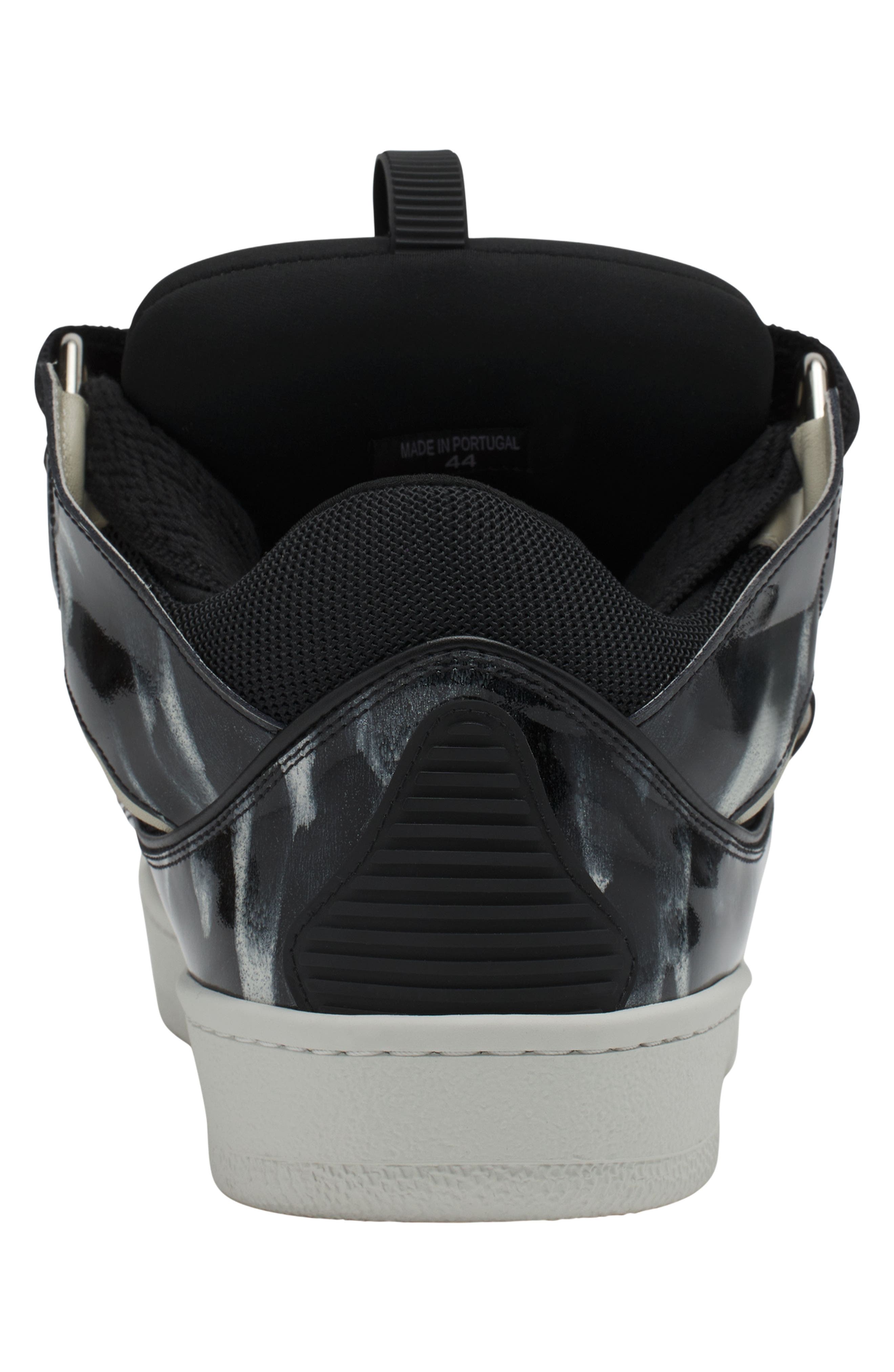 Lanvin Curb Leather Sneakers With Sparkles, Alternate, color, Black/White