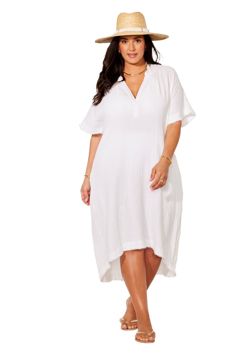 Cotton Gauze High-Low Sun Dress Cover Up, Main, color, White