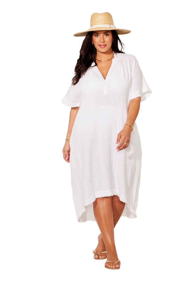 Swimsuits for All Gauze High-Low Sun Dress Cover Up, Main, color, White