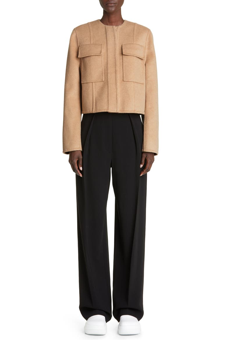 Double Face Recycled Wool Crop Jacket, Alternate, color, CAMEL MULTI