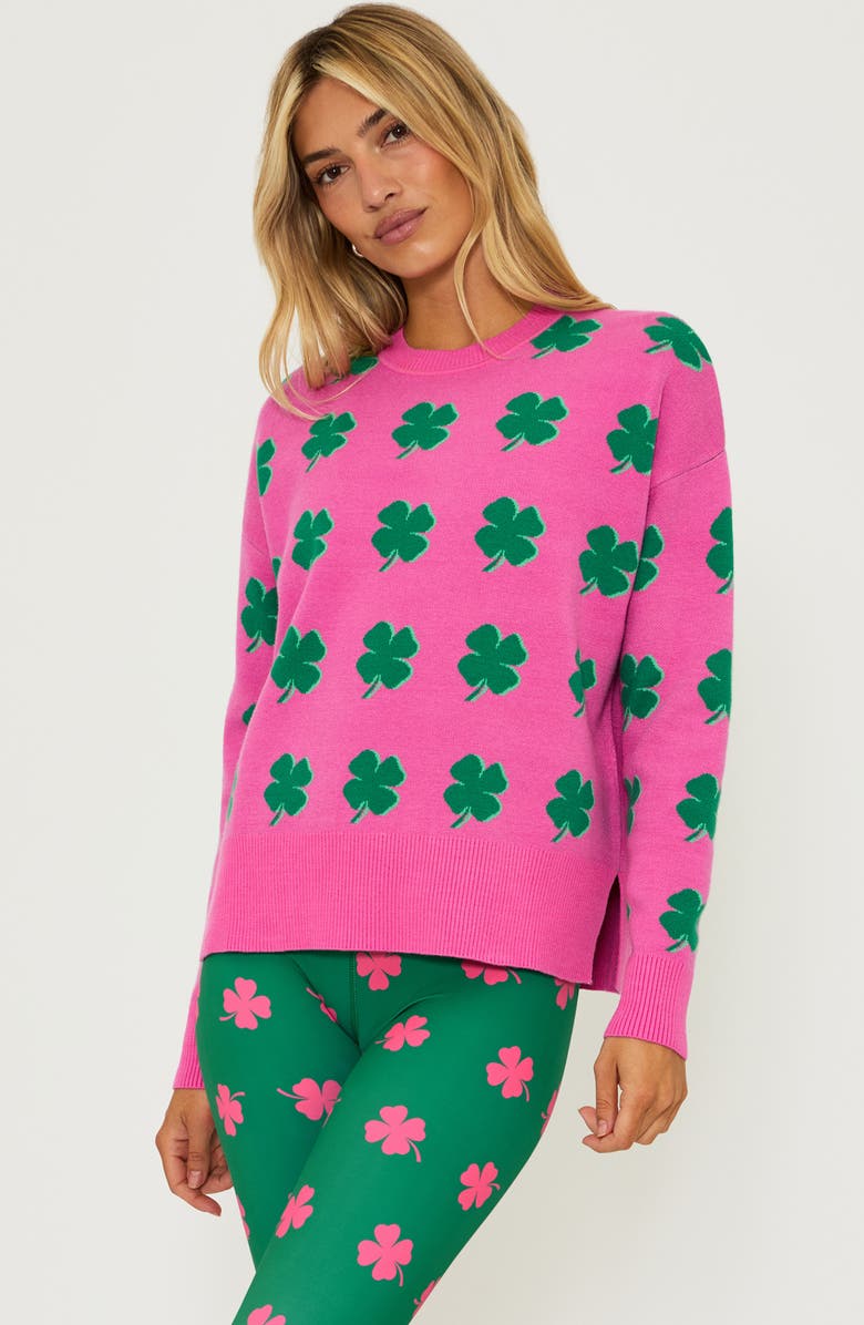 Beach Riot Callie Clover Jacquard Crewneck Sweater, Alternate, color, 
