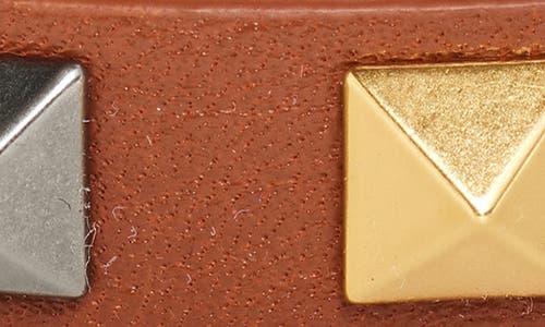 Valentino Stud Embellished Leather Bracelet In Caramel