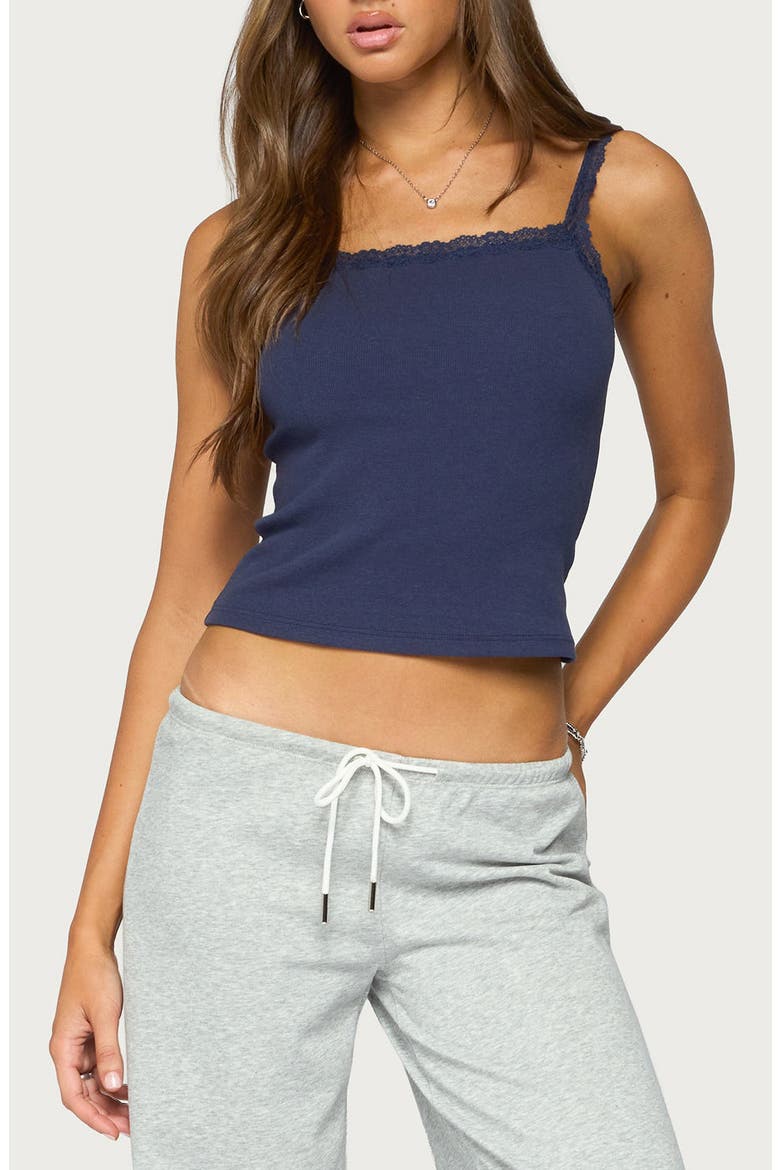 Luschia Lace Trim Tank Top, Main, color, NAVY