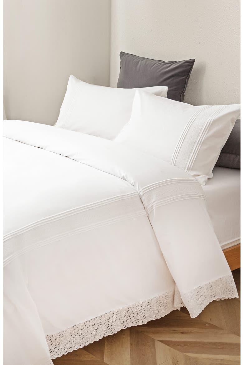 Emma Embroidered Cotton Duvet Set, Alternate, color, WHITE