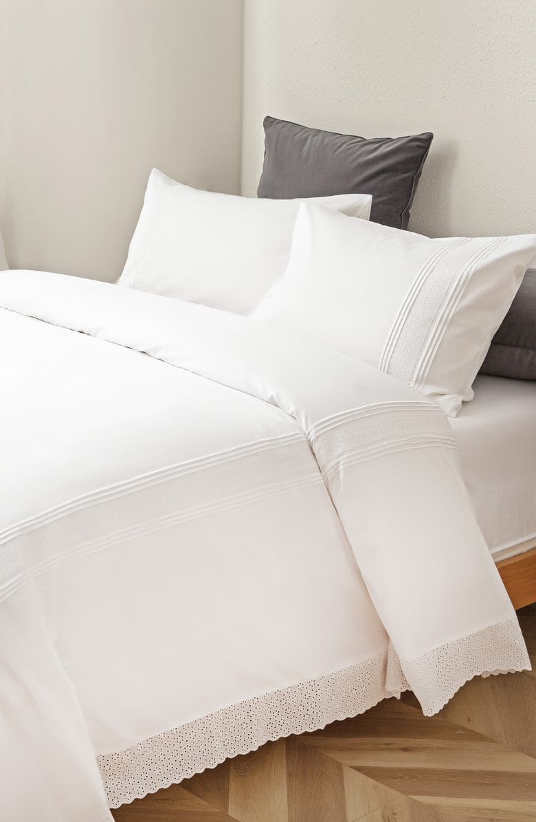 MELANGE HOME Emma Embroidered Cotton Duvet Set, Alternate, color, White