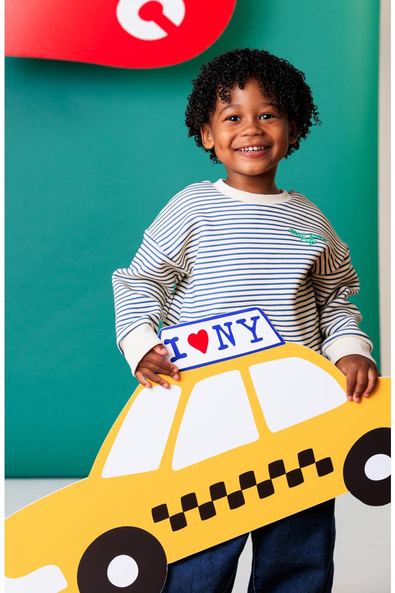 Kids' New York City Stripe Fleece Sweatshirt, Alternate, color, NATURAL/ BLUE STRIPES