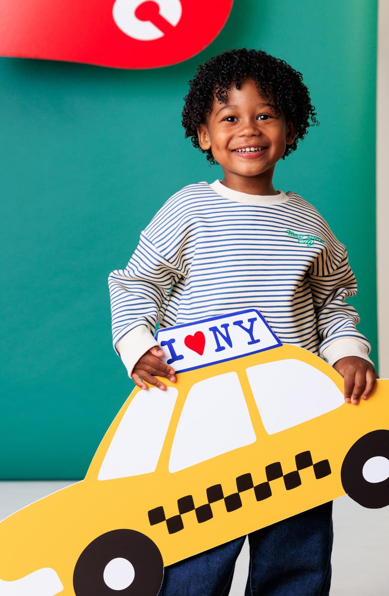 Alice & Wonder Kids' New York City Stripe Fleece Sweatshirt, Alternate, color, Natural/ Blue Stripes