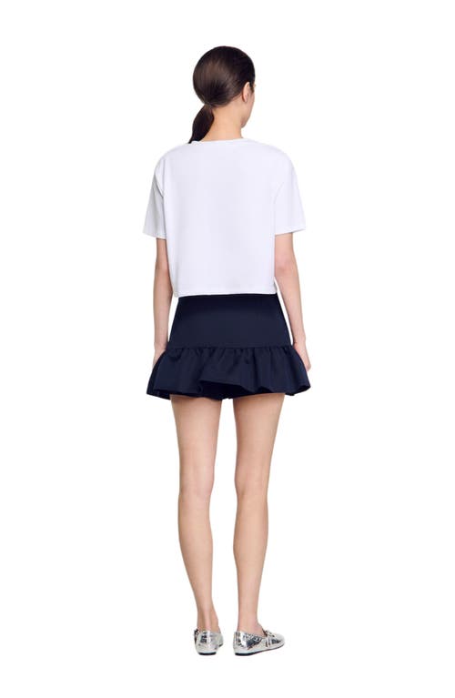 Sandro Womens Naturels Crystal-embellished Cut-out Cotton-blend T-shirt In White