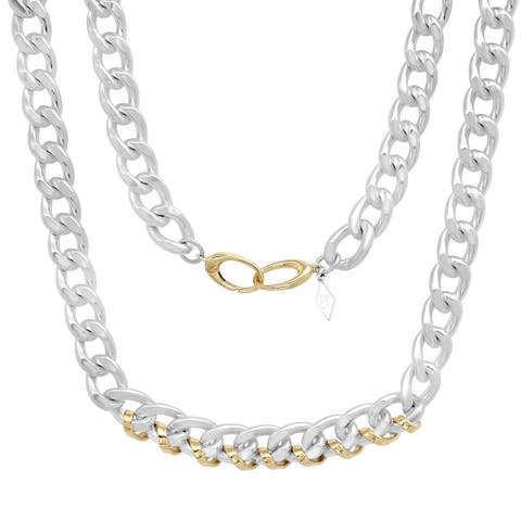 TWO-TONE HEAVY METAL LINK CHAIN - STERLING SILVER & 14K GOLD