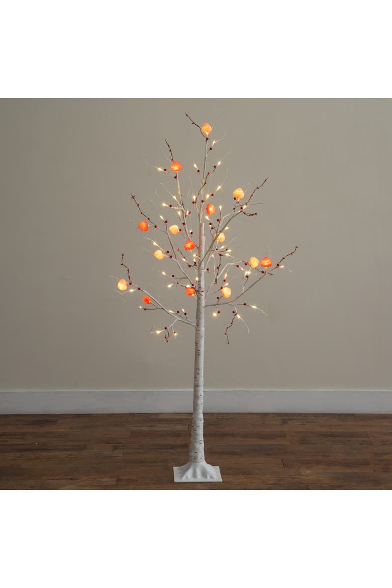5-ft Pre-Lit Artificial Valentine's Day Twig Tree with 72 Heart Shaped LED Lights and Red Berries, Alternate, color, White