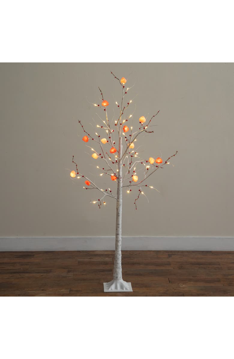 NEARLY NATURAL 5-ft Pre-Lit Artificial Valentine's Day Twig Tree with 72 Heart Shaped LED Lights and Red Berries, Alternate, color, White