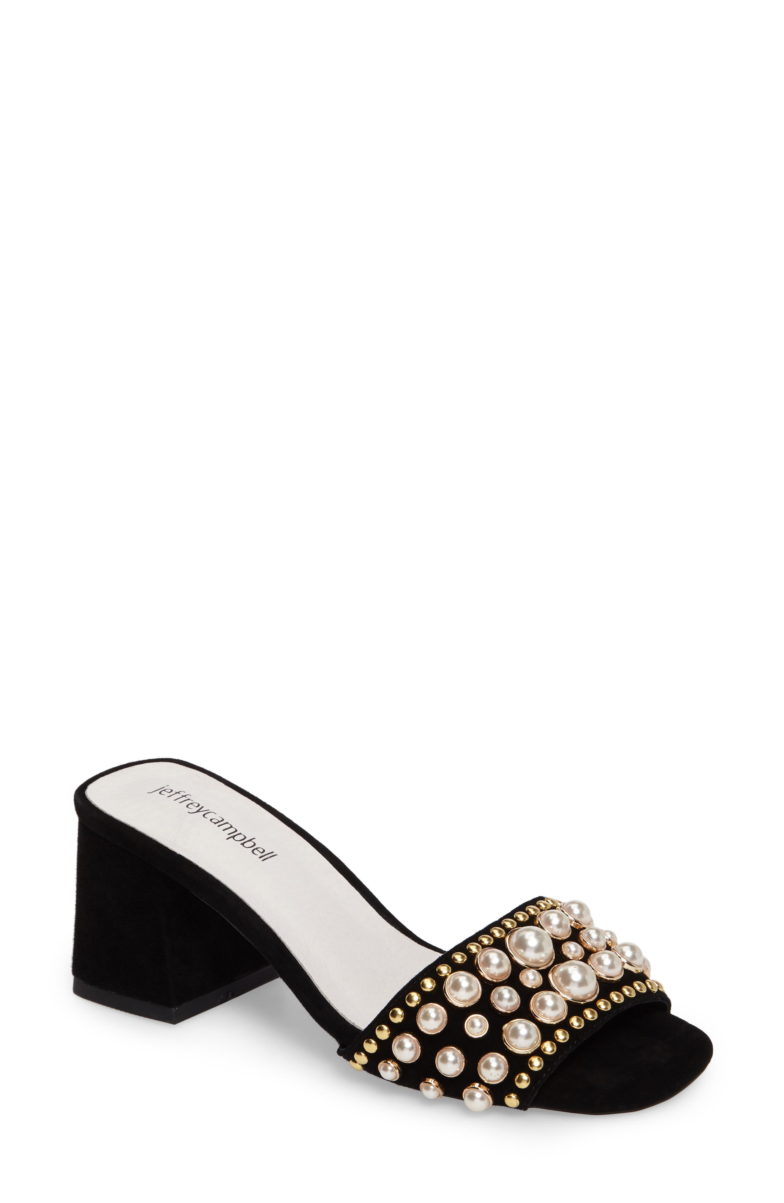 Parr Embellished Slide Sandal, Main, color, BLACK SUEDE