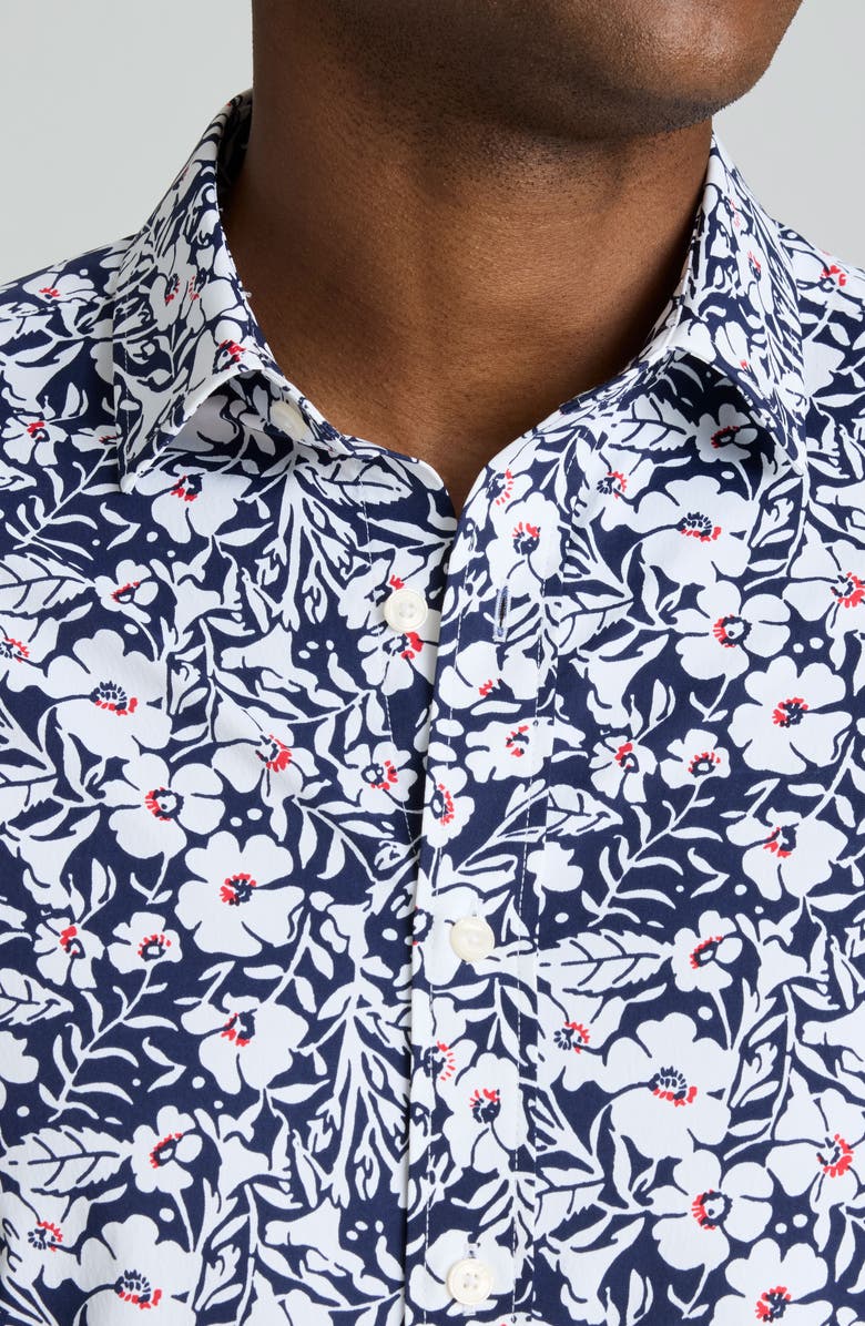 UNTUCKit Connor Floral Short Sleeve Performance Button-Up Shirt, Alternate, color, Navy White