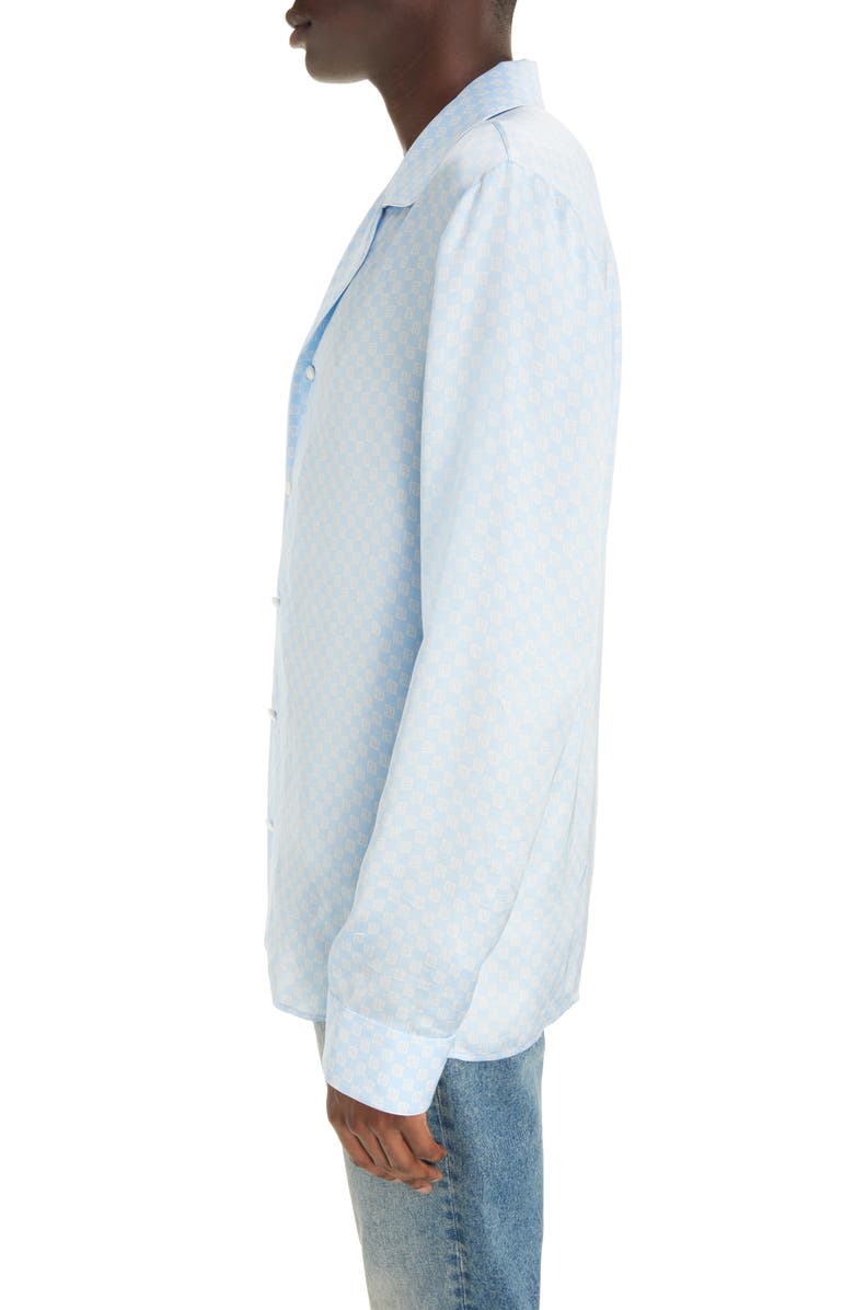 Balmain Mini Monogram Satin Button-Up Shirt, Alternate, color,