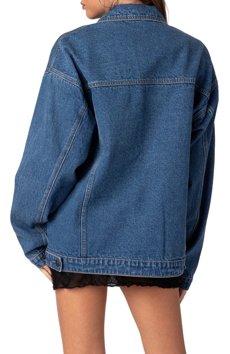 EDIKTED Dalia Oversize Denim Jacket, Alternate, color, Dark-Blue