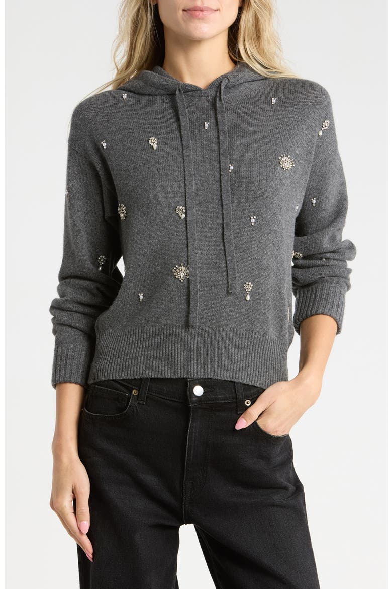 Karmen Embellished Wool & Cashmere Hoodie, Main, color, CHARCOAL GREY