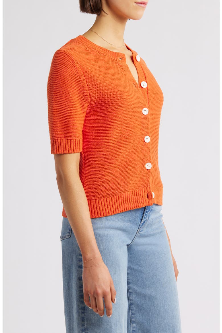 Elle Elbow Sleeve Linen & Cotton Button-Up Sweater, Alternate, color, PUREED PUMPKIN