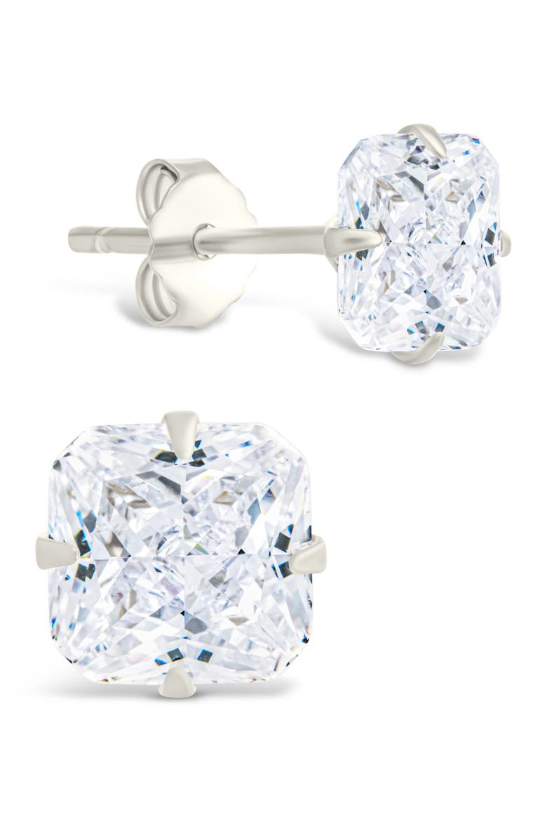 Radiant Cut Cubic Zirconia Stud Earrings, Main, color, SILVER