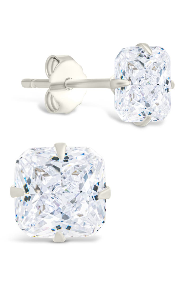 Sterling Forever Radiant Cut Cubic Zirconia Stud Earrings, Main, color, Silver