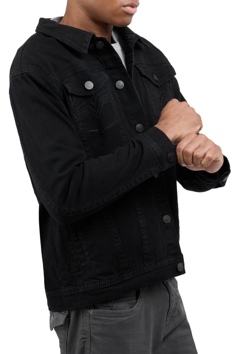 Saddle Stitch Denim Jacket, Alternate, color, BLACK