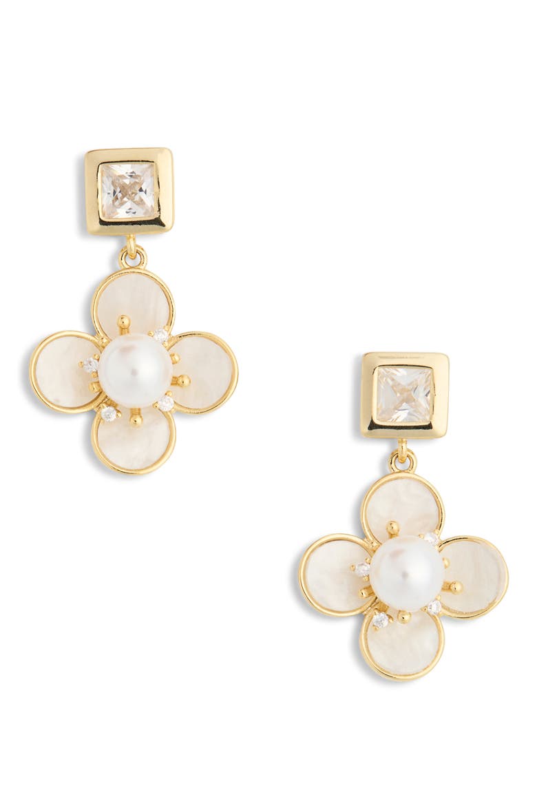 Olivia Flower Drop Earrings, Main, color, GOLD/ WHITE