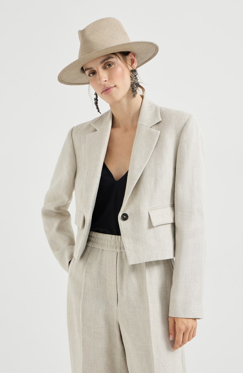 Brunello Cucinelli Chevron cropped blazer, Alternate, color, Beige