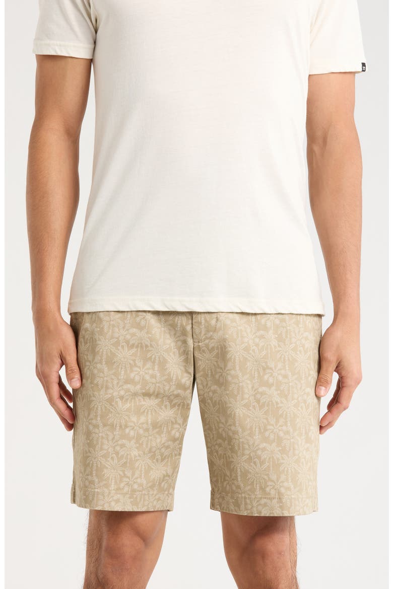 Rich Palms Print Shorts, Main, color, STONE KHAKI