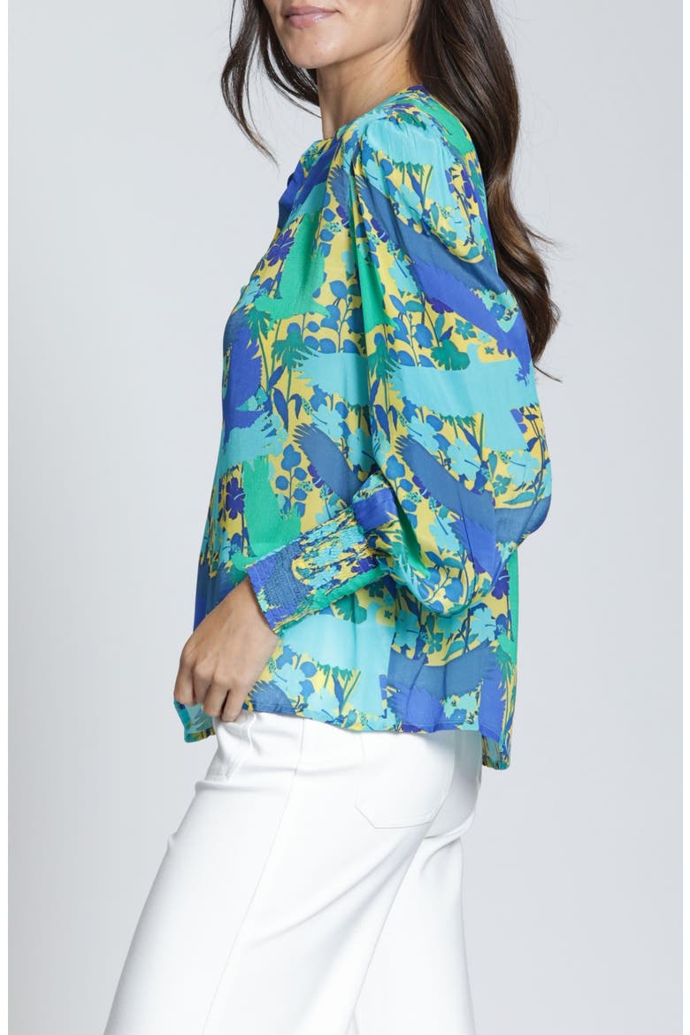 Print Smocked Cuff Top, Alternate, color, TURQUOISE MULTI