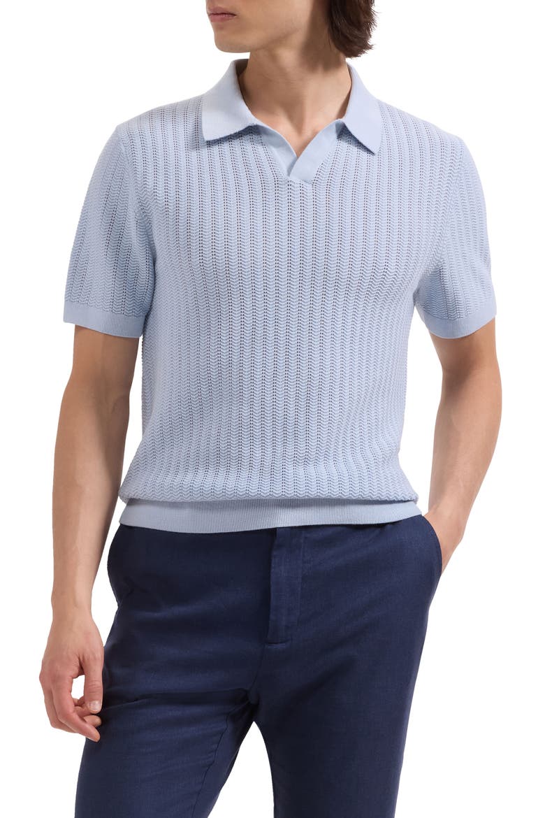 Pointelle Stitch Cotton & Silk Polo Sweater, Main, color, ICE