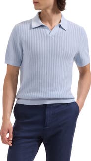 Bugatchi Pointelle Stitch Cotton & Silk Polo Sweater