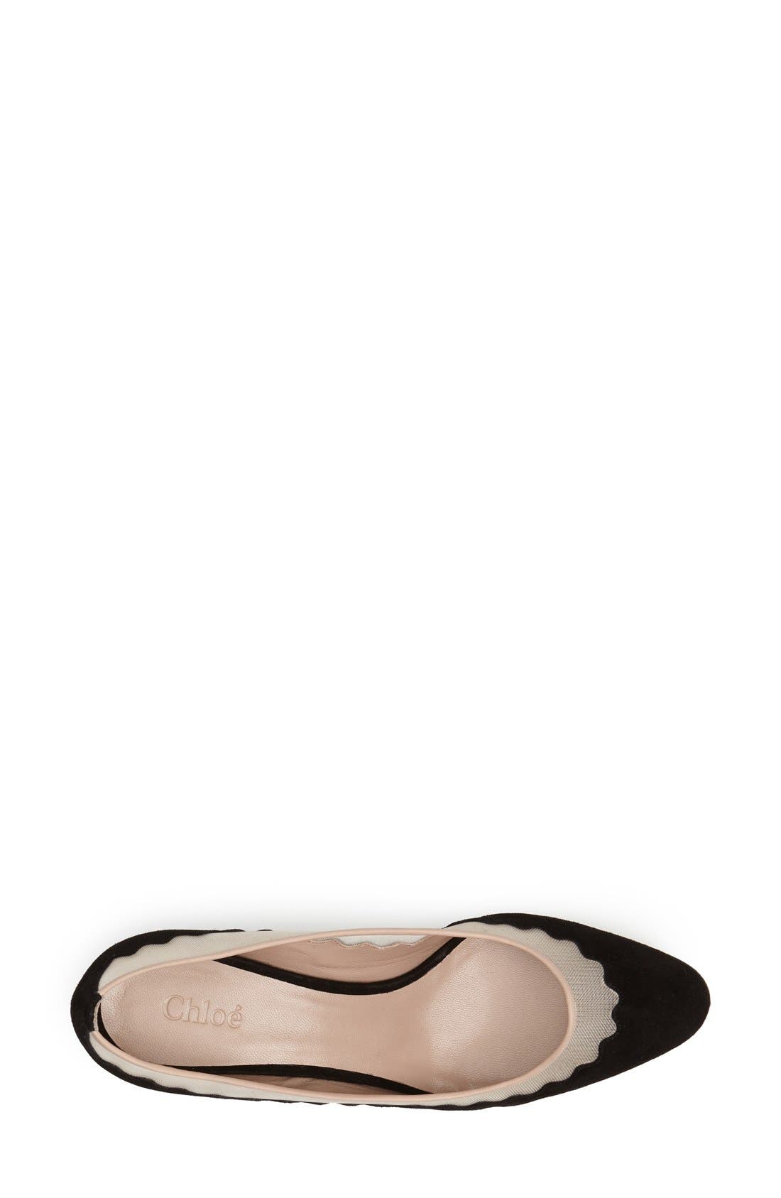 'Bridget' Scalloped Almond Toe Pump, Alternate, color, BLACK