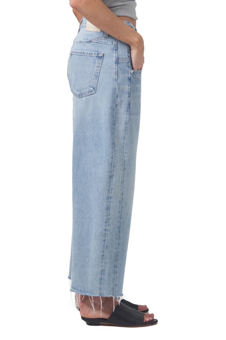 Bisou High Waist Raw Hem Crop Barrel Wide Leg Jeans, Alternate, color, GEMINI