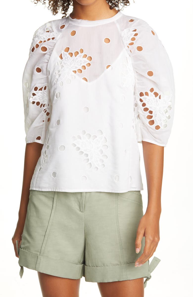 Rebecca Taylor Honeysuckle Eyelet Top, Main, color, 
