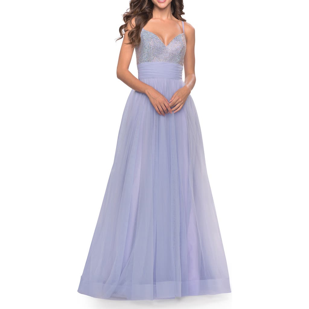 La Femme Tulle Gown With Full Skirt And Rhinestone Bodice
