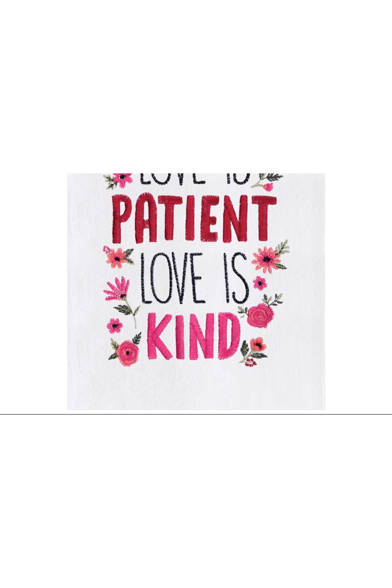"Love Is Patient & Kind" Flowers Embroidered 100% Cotton Flour Sack Dishtowel, Alternate, color, red