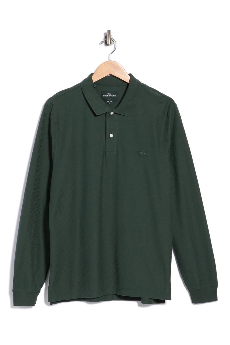 Long Sleeve Cotton Jacquard Polo, Alternate, color, PINE