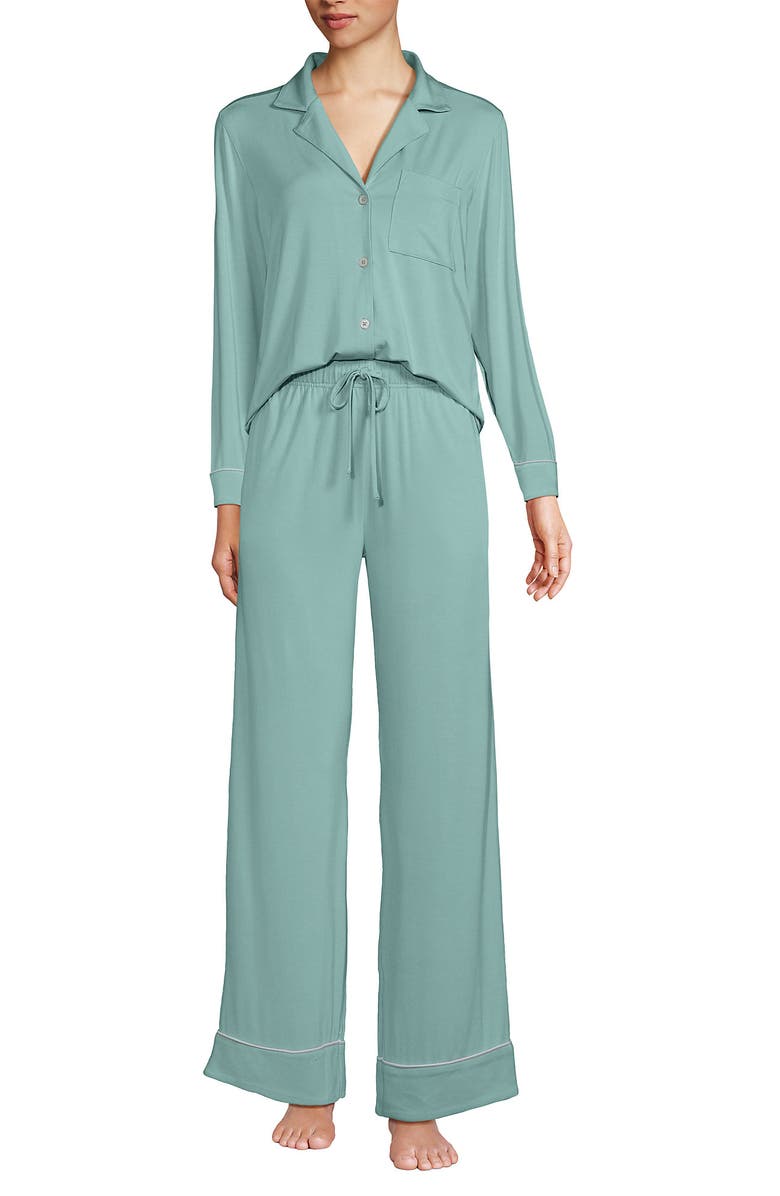 Lands' End Cooling 2 Piece Pajama Set - Long Sleeve Top and Pants, Main, color, 