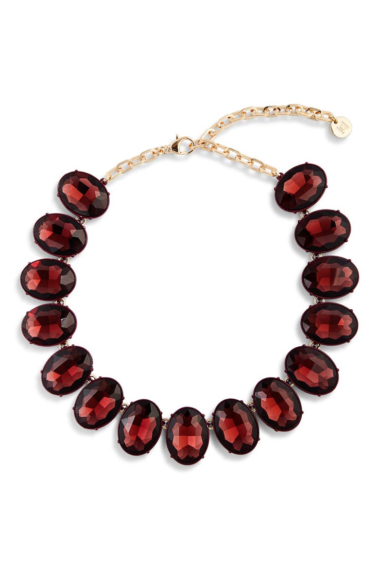 Oval Crystal Necklace, Main, color, CURRANT