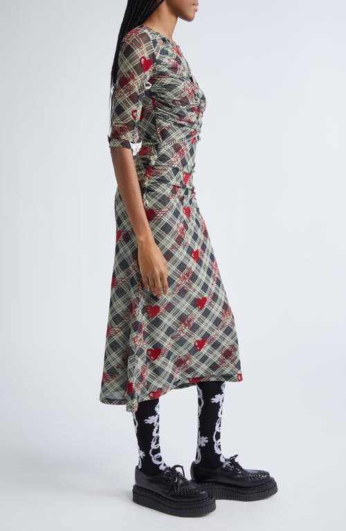 Chopova Lowena Sonicscape Bunny Plaid Flocked Mesh Dress In Multi