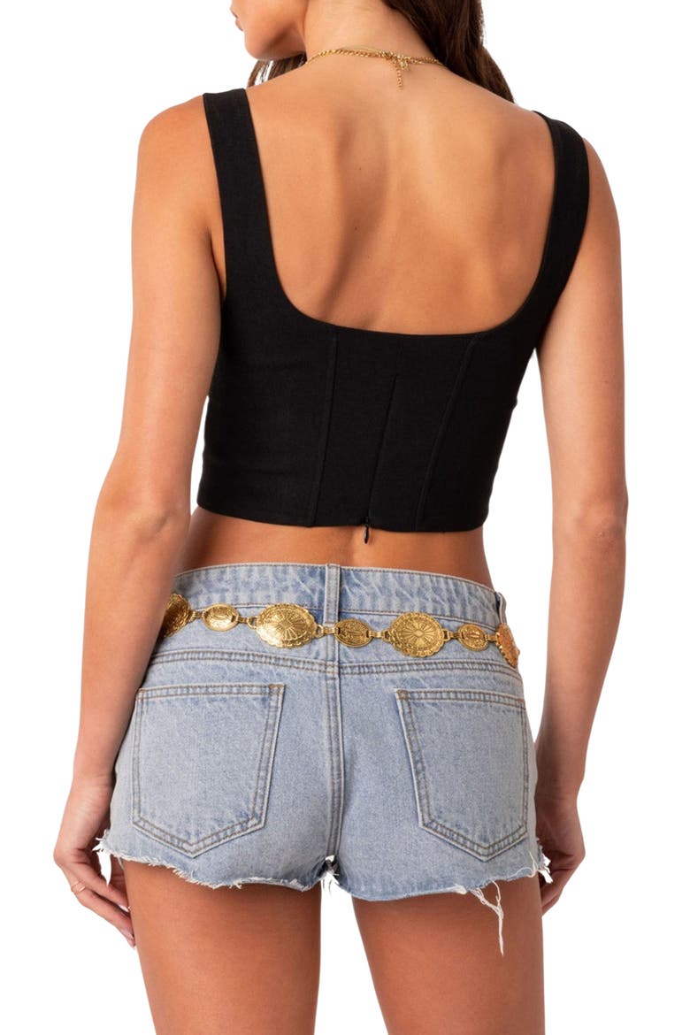 Genevive Tie Strap Corset Crop Top, Alternate, color, BLACK