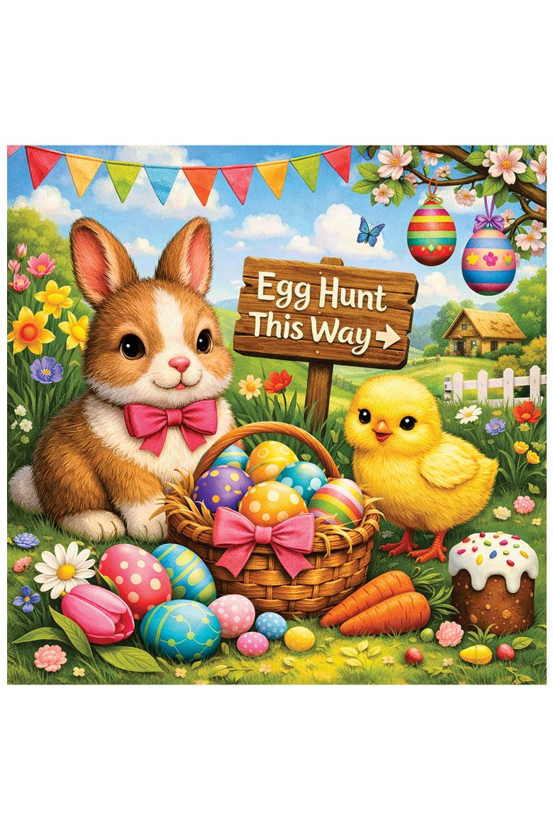 Easter 100 Piece Puzzle - Egg Hunt - 10"x10", Alternate, color, Multicolor