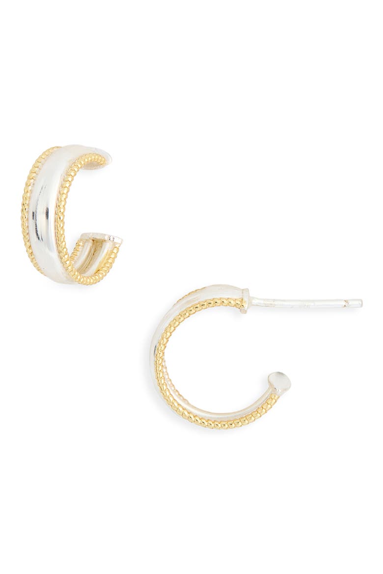 Two-Tone Rope Border Hoop Earrings, Main, color, GOLD/ SILVER