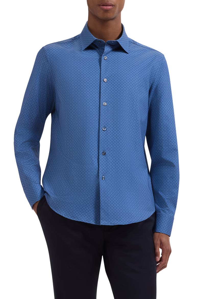 Jimmy OoohCotton® Geo Print Button-Up Shirt, Main, color, COBALT