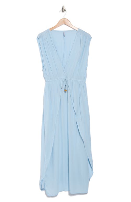 Boho Me V-neck Front Tie Cover-up Maxi Dress In Blue