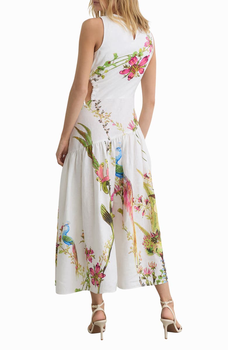 Reiss Bianca Floral Side Cutout Drop Waist Midi Dress, Alternate, color, Ivory