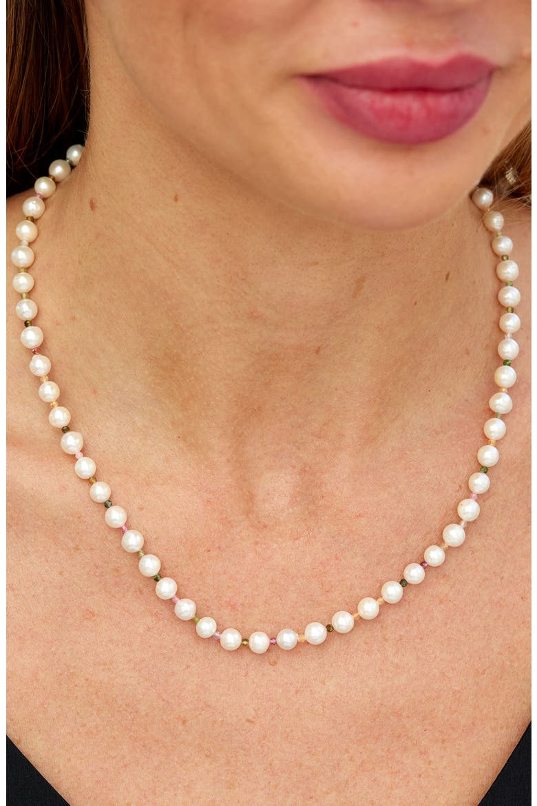 Cultured Freshwater Pearl & Tourmaline Beaded Necklace, Alternate, color, GOLD